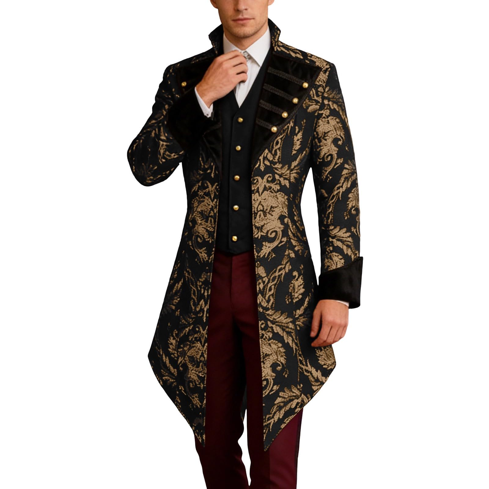Steampunk Frack - Gonna da uomo medievale, gotica, vittoriana, vichingo, pirata, costume da vampiro, stampa broccato damascato, cappotto per il tempo libero, gonna da passeggio vittoriana