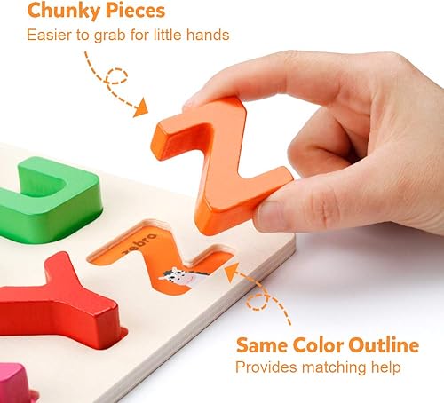 Miniatura 3 de Coogam Rompecabezas de madera del alfabeto – Bloques de tabla de clasificación de letras ABC Montessori Juego de rompecabezas educativo de