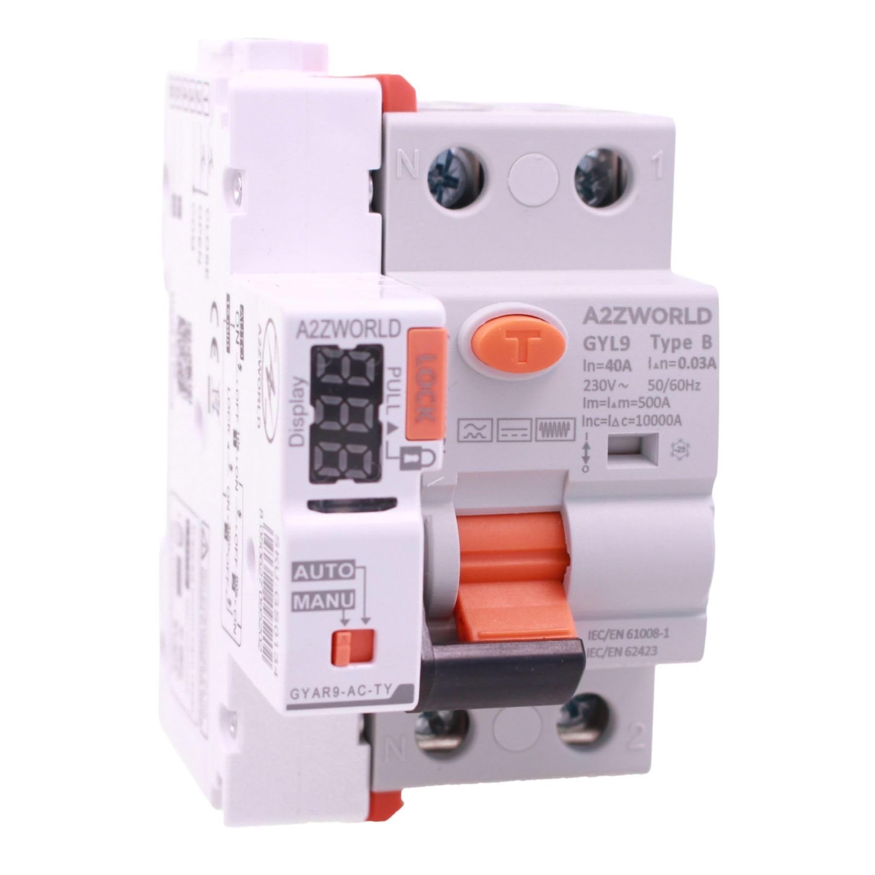 Interruptor diferencial puro WIFI Rearme automático, RCCB tipo B 10kA, Idn 30 mA/0,03 A, 40 A, APP Tuya Smart Life, 1P + N, 3 módulos, control remoto y manual
