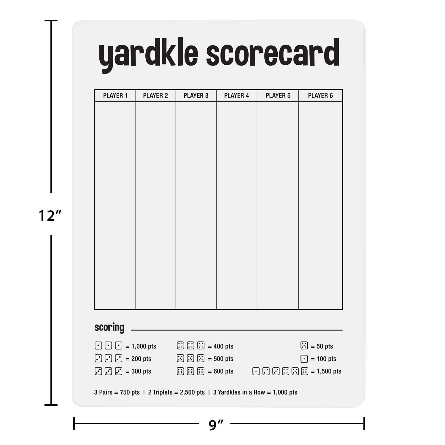 Dry Erase Yardkle (Farkle) Scorecard 9 x 12 Inch Reusable Whiteboard to  Keep Lawn Dice Game Score : Office Products - Amazon.com