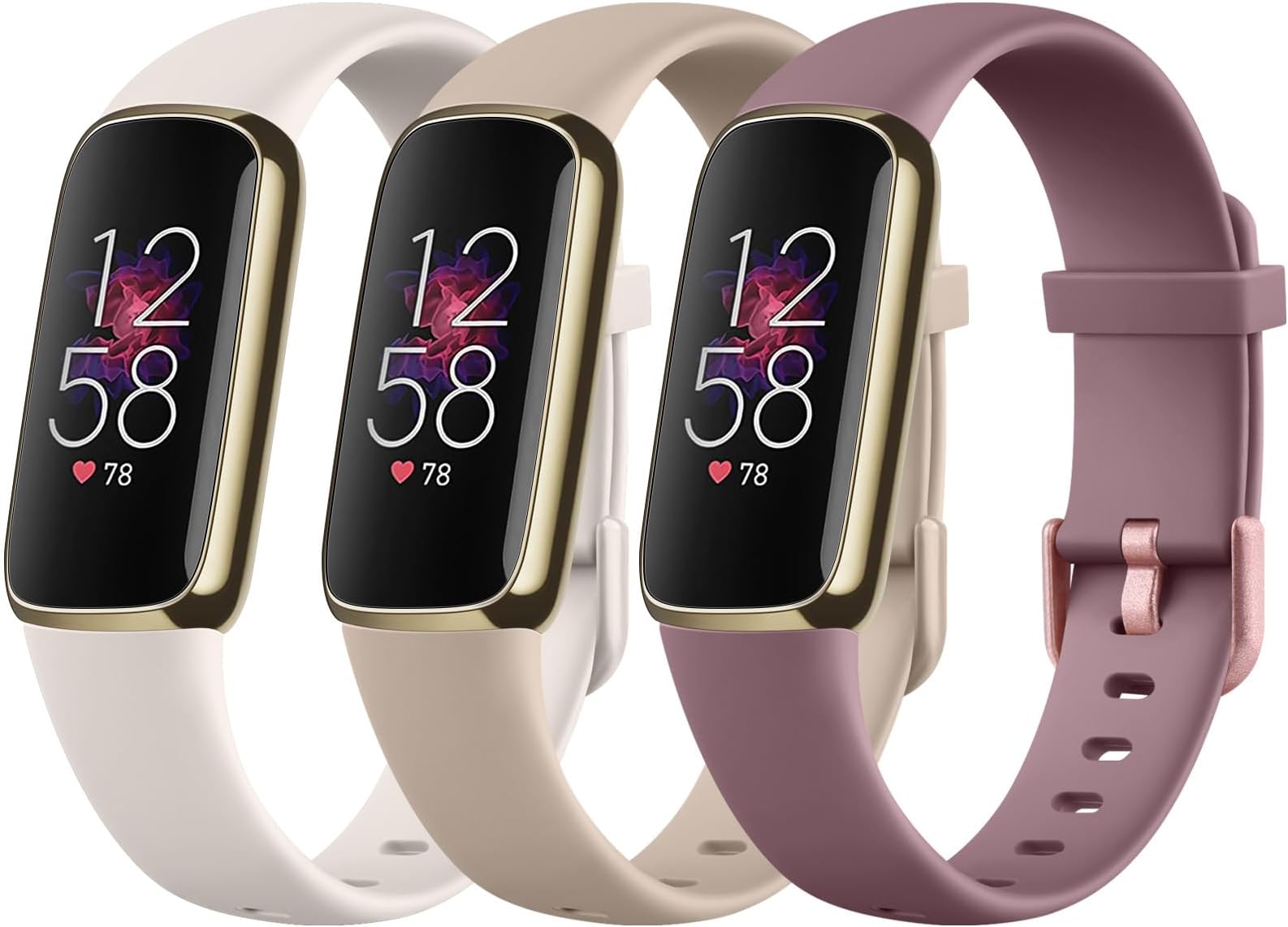 Pack 3 Straps Compatible with Fitbit Luxe Strap for Women Men,Soft Silicone Adjustable Sport Replacement Wrist Bands for Fitbit Luxe (Small, Starlight/Smoke Purple/Milk Tea)