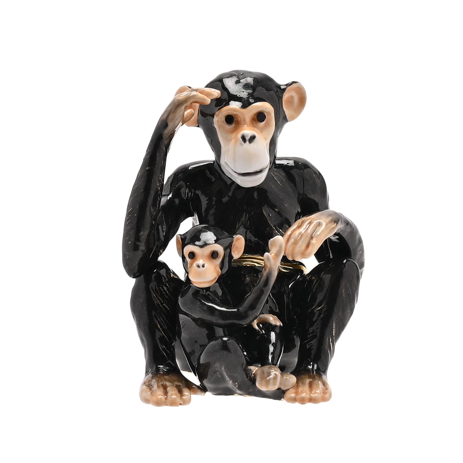 Treasured Trinkets Box - Chimpanzee & Baby Hinged Metal Keepsake & Jewellery Storage - Gifting And Home Decor for Nature Lovers, Bedroom & Living Room - H: 6xm x W: 4cm.