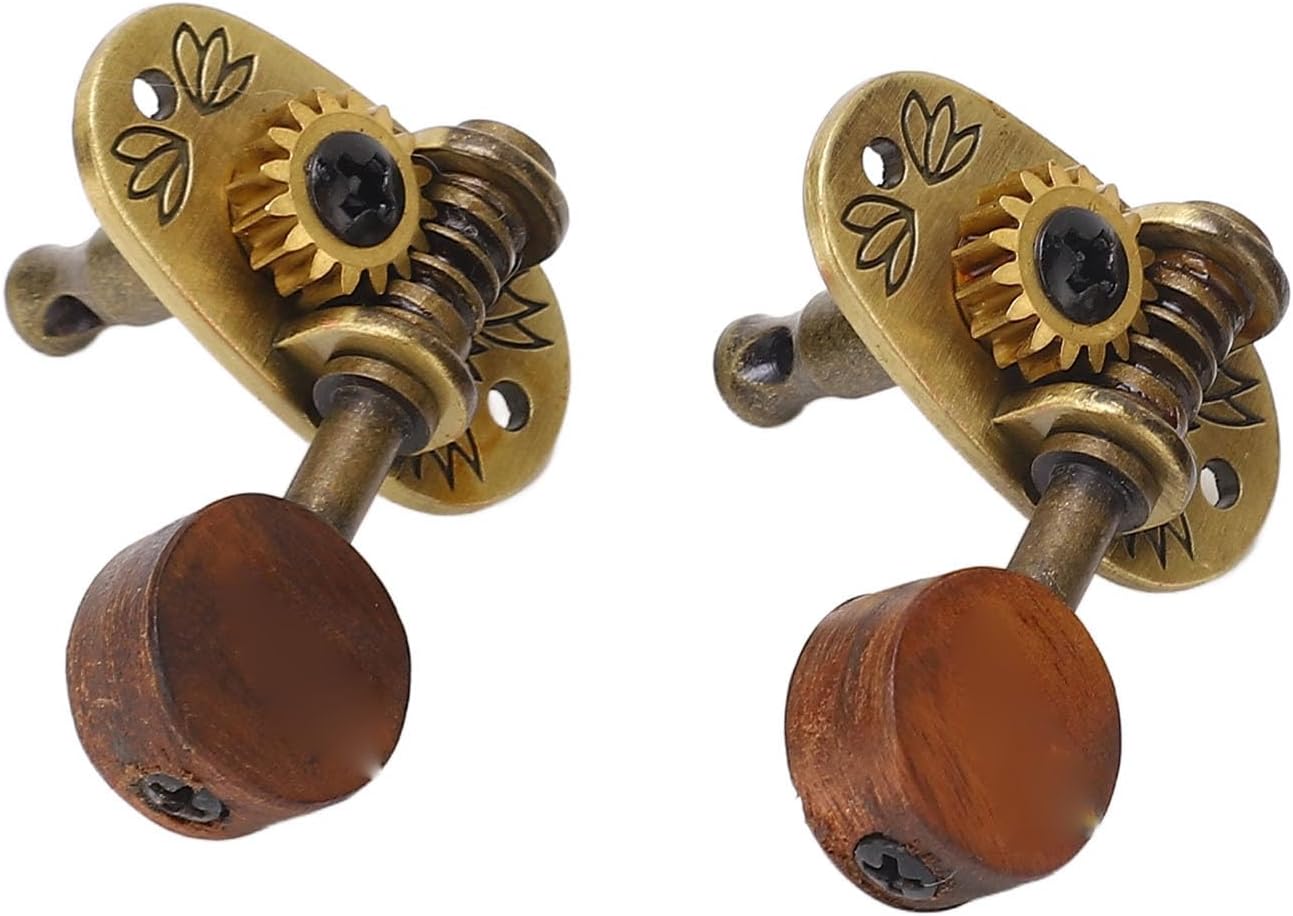 4Pcs Ukulele Tuning Pegs, Acoustic Guitar Pegs 2R 2L Machine Heads, Elegant Rosewood Bronze Zinc Alloy Ukulele Tuners with Sleeves and Screws for 4 String Instruments