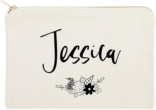 The Cotton & Canvas Co. Bolsa de cosméticos floral con nombre personalizado y bolsa de maquillaje de viaje, Nombre floral personalizado