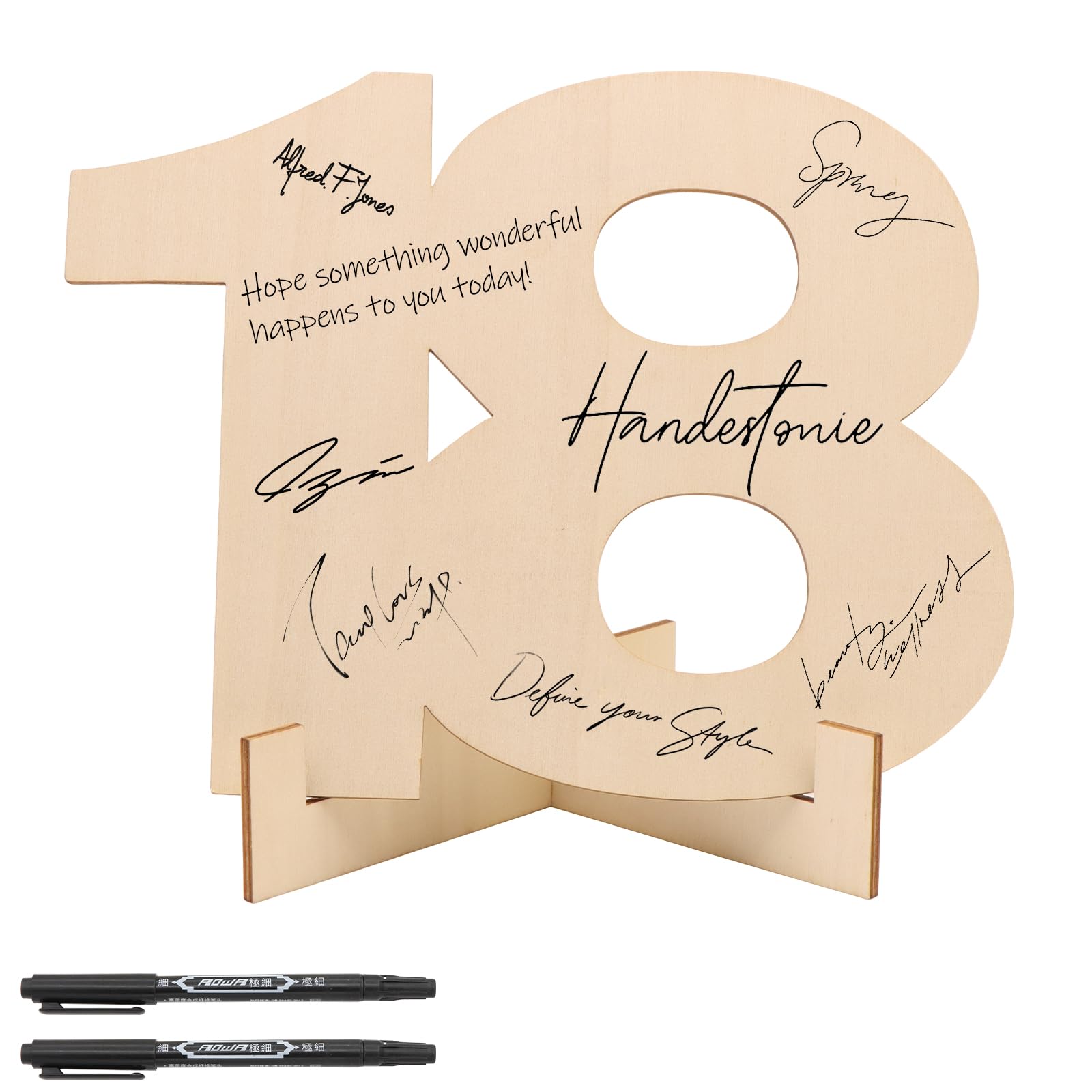Scettar 18 Jahre Dekoration Zahlen aus Holz Ständer + 2 Unterschriftenstifte, Glückwunschkarte 18 Jahre Holz, Dekoration zum Geburtstag Jahrestag Party für Damen Herren Gastgeschenke Party