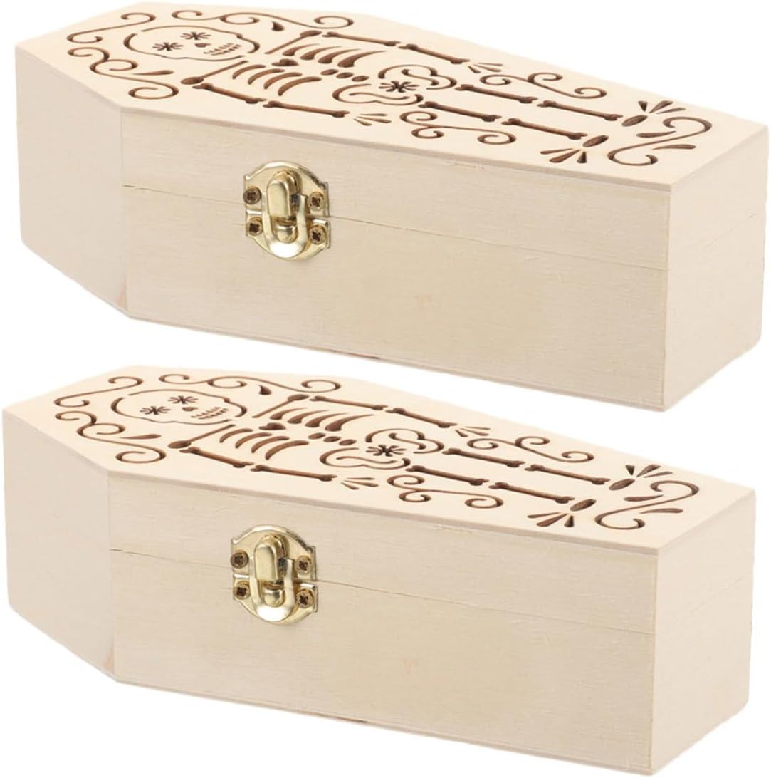 BESPORTBLE 2pcs Mini Coffin Treat Boxes Halloween Wooden Jewelry Storage