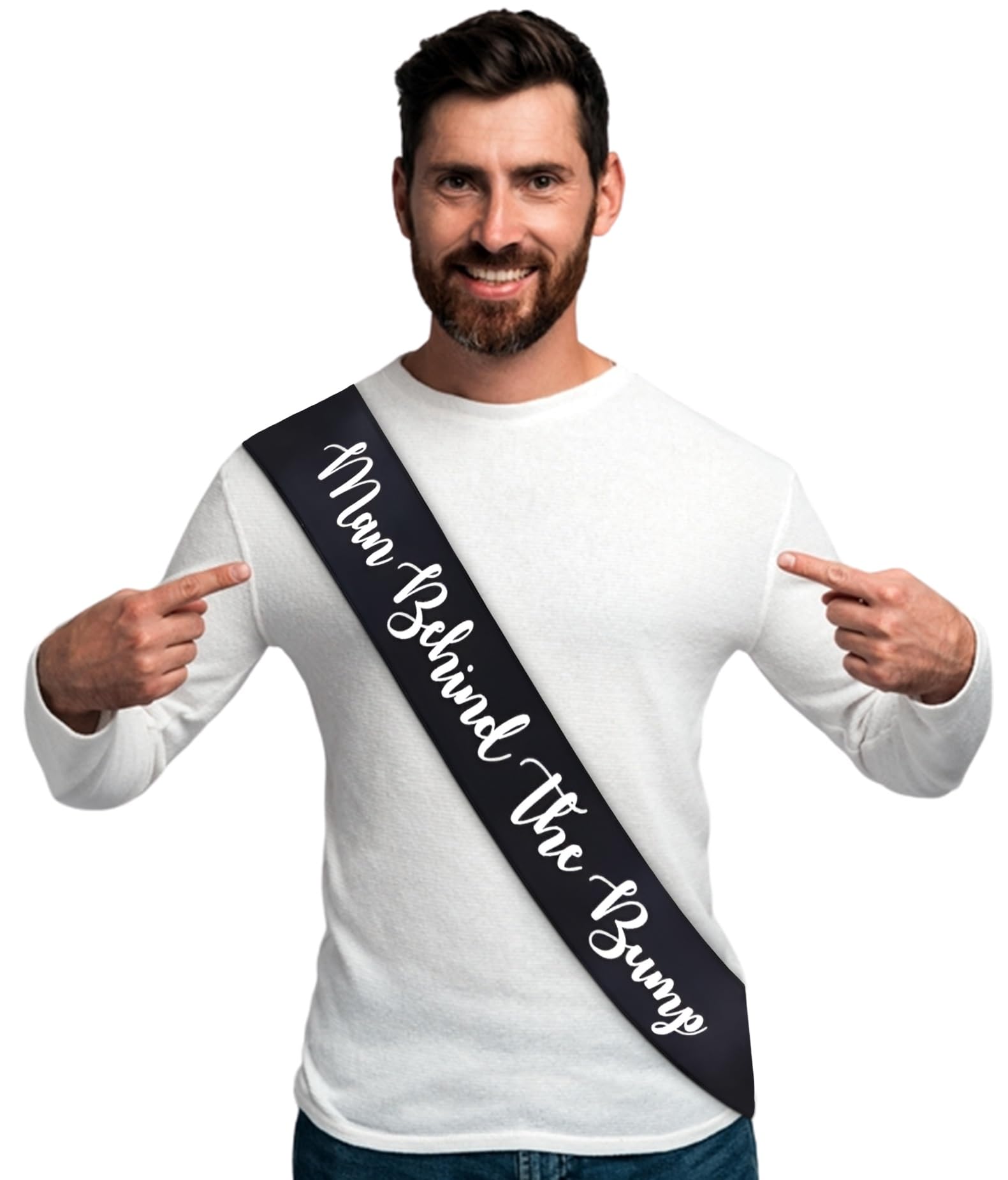 Photo 1 of "Man Behind The Bump" Baby Shower Sash for Daddy