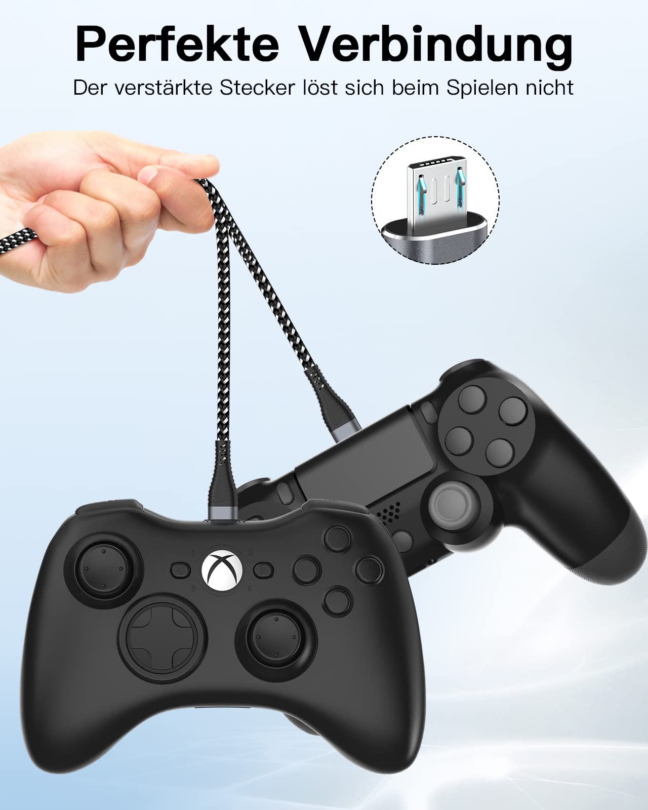 2x cavo di ricarica per controller PS4, cavo da 2 m per controller Playstation 4, Sony PS4, PS4 Slim, Microsoft Xbox One, cavo di ricarica micro USB, blu-nero