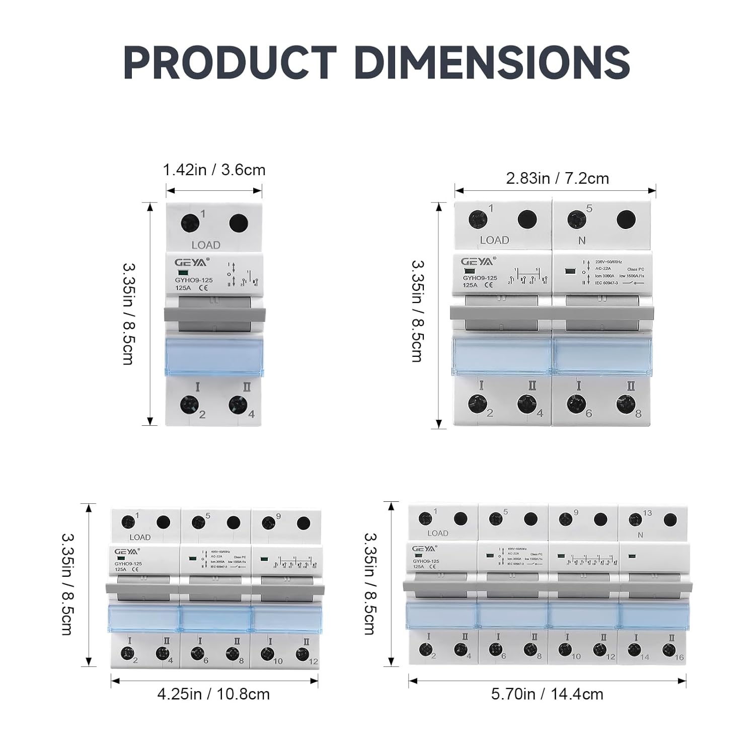 GEYA Manual Transfer Switch Dual Power Manual Conversion Isolation Switch with Indicator DIN Rail Mount(3P-125A-400V)