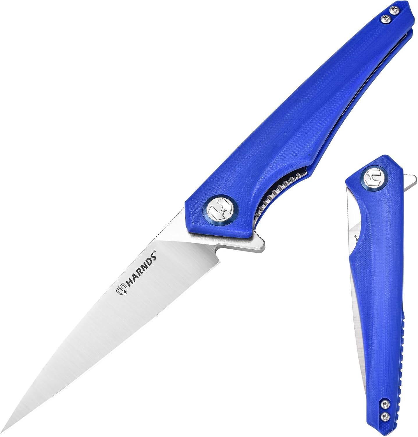 Harnds Qingluan Folding Knife with Pocket Clip, D2 Steel Blade 3.54'' and G10 Handle Outdoor Adventure knife EDC Camping Knife (Blue)