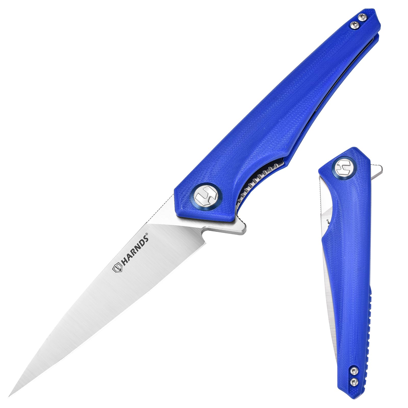 Harnds Qingluan Folding Knife with Pocket Clip, D2 Steel Blade 3.54'' and G10 Handle Outdoor Adventure knife EDC Camping Knife (Blue)