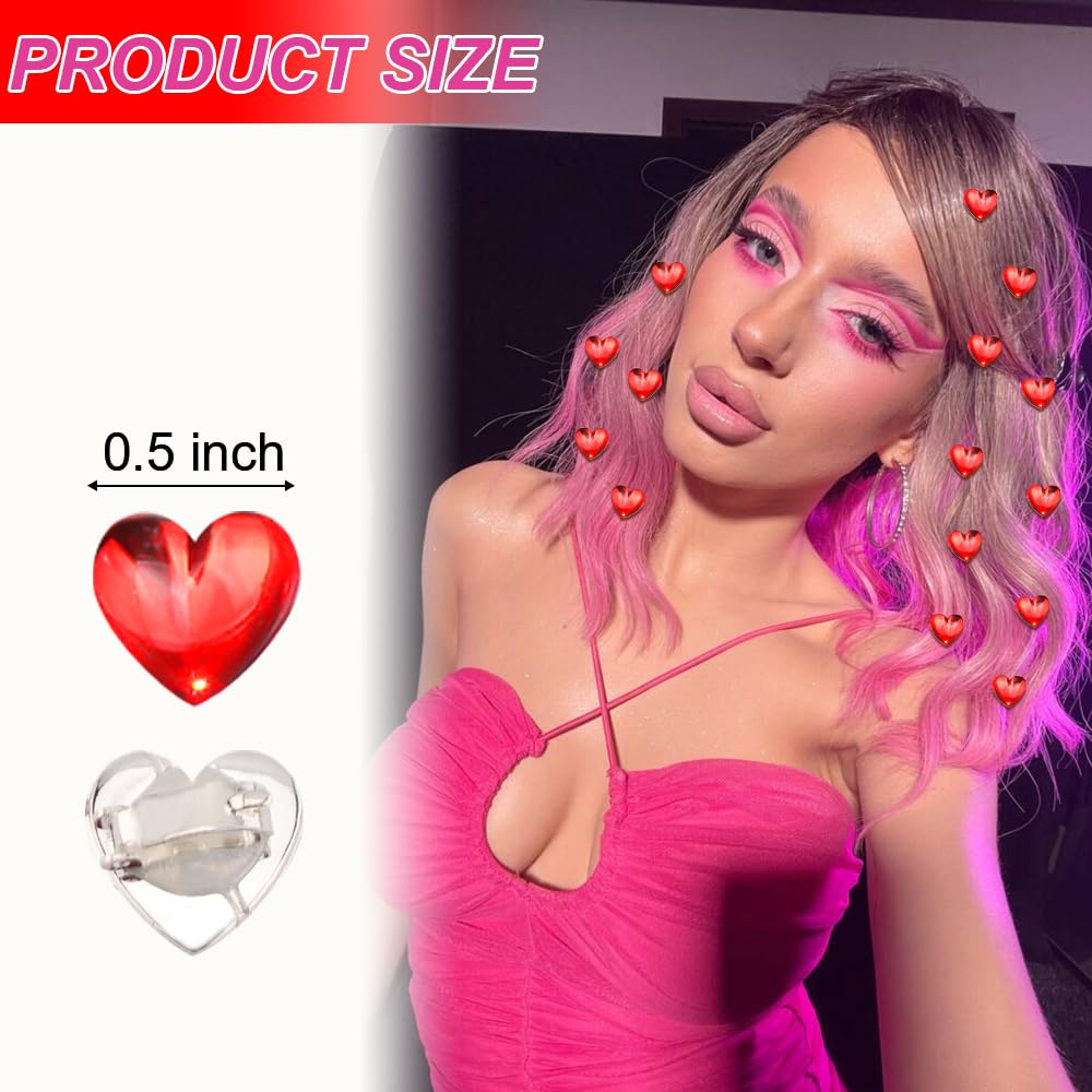 20pcs Red Mini Rhinestone Heart hair clips for Valentine's Day Red Tiny Hair Accessories for Women Girls Cute Small clips for Date Daily Styling Themed-Party - Image 2