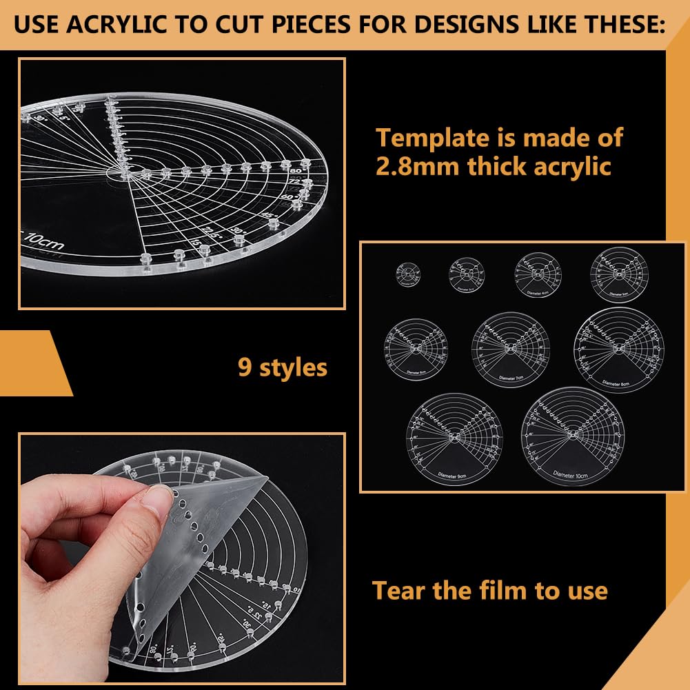 BENECREAT 9Sizes Acrylic Round Center Finder Compass, 2~10cm Diameter Center Finder Tools - Image 4