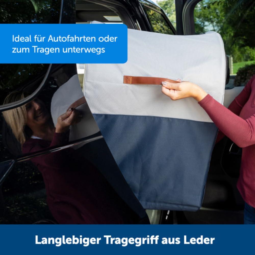 PetSafe Happy Ride Faltbare Transportbox - Sichere Reisebox mit robustem Aluminiumrahmen, Netzfenstern, praktischen Staufächern und sicherem Zugang zum Sicherheitsgurt -Haustierbox für Autofahrten