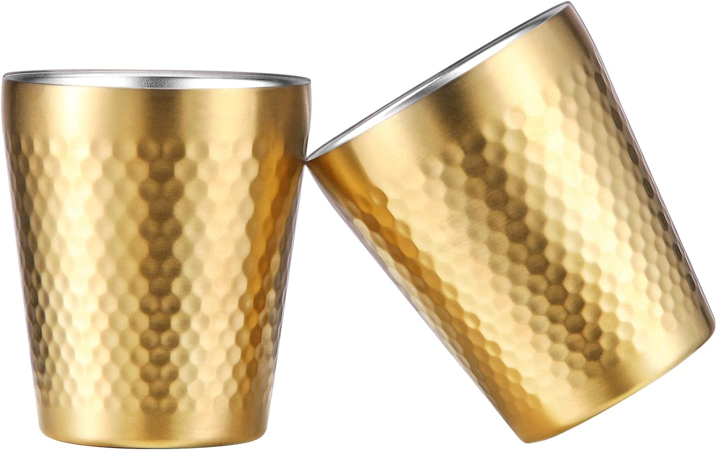 Stainless Steel Cups 2 Packs 10oz/300ml Stackable Double Wall Insulated Metal Shatterproof Cups Titanium-Plated Diamond Textured Surface Heat Resistant Dishwasher Safe (Golden)