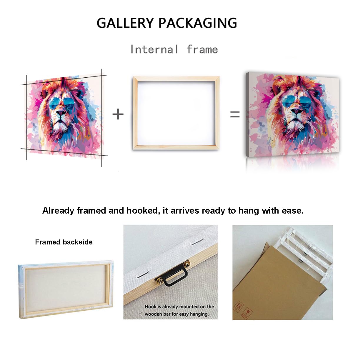 TOANGWALL Kolorowe okulary przeciwsłoneczne Lew Pop Art Canvas Wall Art Abstract Animal Prints Modern Mural Poster Painting for Living Room, Office, Home Decor 50 x 60 cm