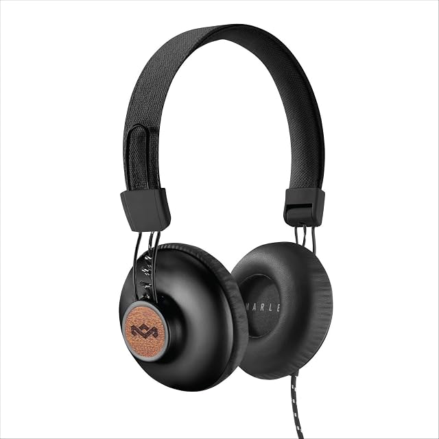 House of Marley Positive Vibration 2 - Foldable Headphones, Comfortable Design, Noise Isolation, Premium Sound 40 mm Driver, Microphone, Woven Cables, Sustainable Materials, Signature Black