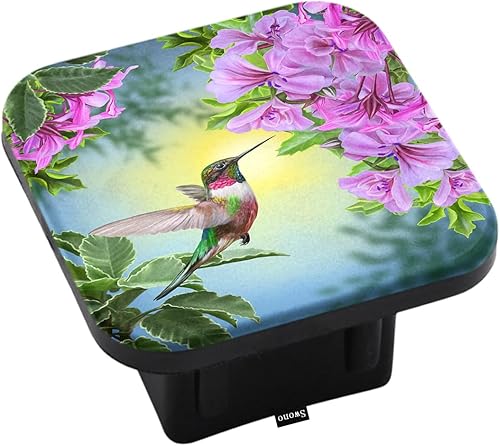 Swono Cubierta de enganche de remolque de colibrí para receptores de 2 pulgadas, hermosa flor rosa de jardín, colibrí de goma, tapa de enchufe para
