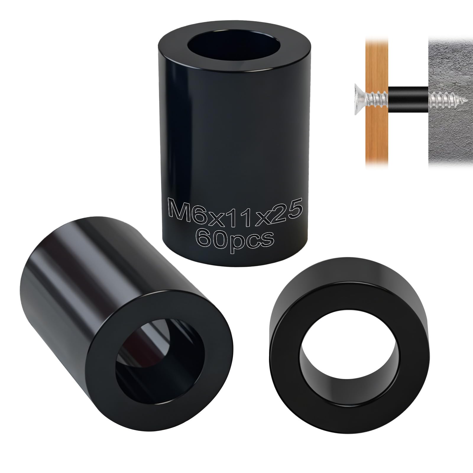 PDKKFF 60 Pcs M6 Nylon Spacers, Plastic Spacer M6 x 11mm x 25mm