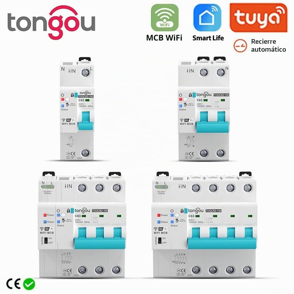 4P para Tuya MCB WIFI Disyuntor de medición para Smart Life Timer Control remoto inalámbrico
