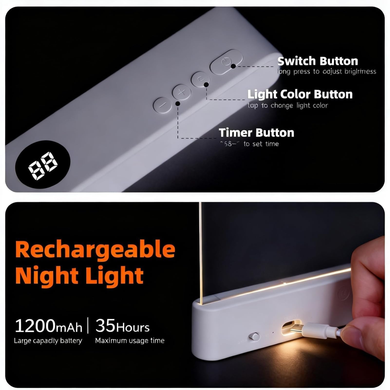 Lampe De Lecture, éCran Plat Intelligent Led Lampe Lecture,Lumiere Livre Multifonctionnel,Chargement Usb Avec Fonction Minuterie,Lampe De Lecture Pour Lire Au Lit Veilleuse,Pour Lecture Et éClaira