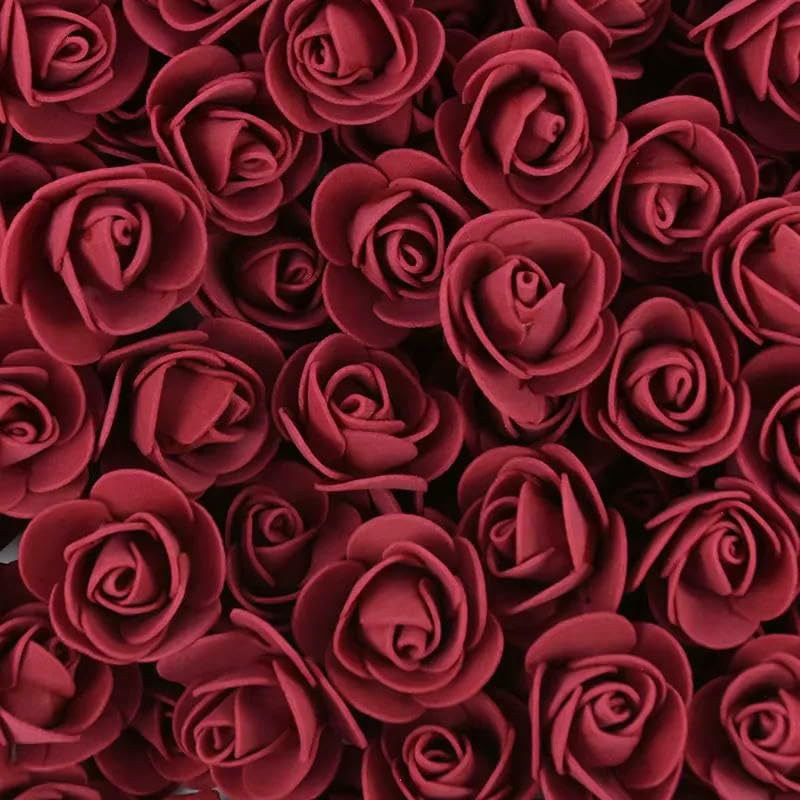 QOVBD 100/200/300 Rosas Artificiales de Espuma de PE de 3,5 cm para Bricolaje, Rosas para San Valentín, decoración de Cajas de Dulces para Bodas, Accesorio para Novias, Color Rojo Vino, 300 Unidades