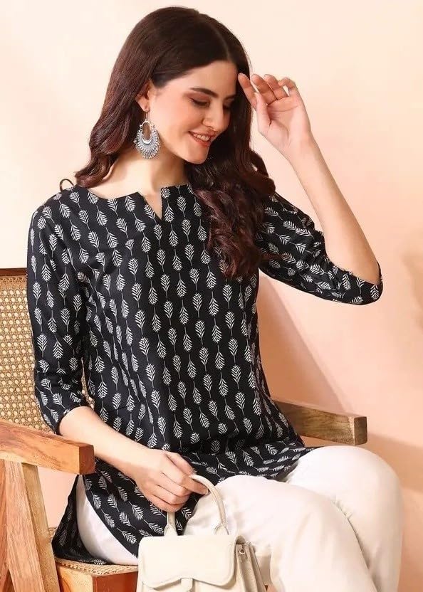 Image of Women's Short Kurti in Multicolor Rayon Cotton Blend | Ladies Ethnic Tunic | Office