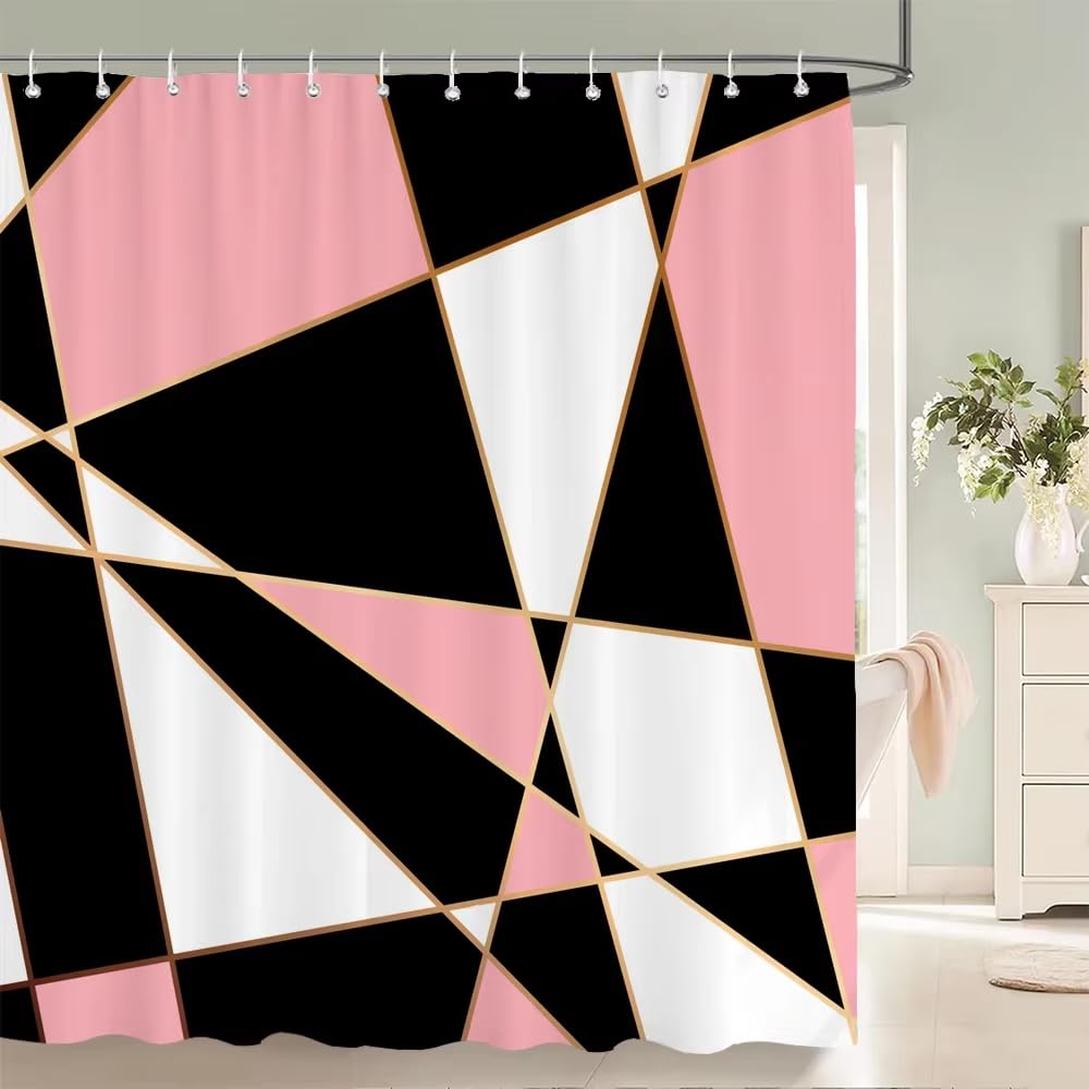 KELAIMI Luxury Geometric Shower Curtain,Modern Simple Aesthetic Bathroom Curtain with Hooks,Waterproof Polyester Fabric Modern Bathtub Curtain Style 2 200X240Cm