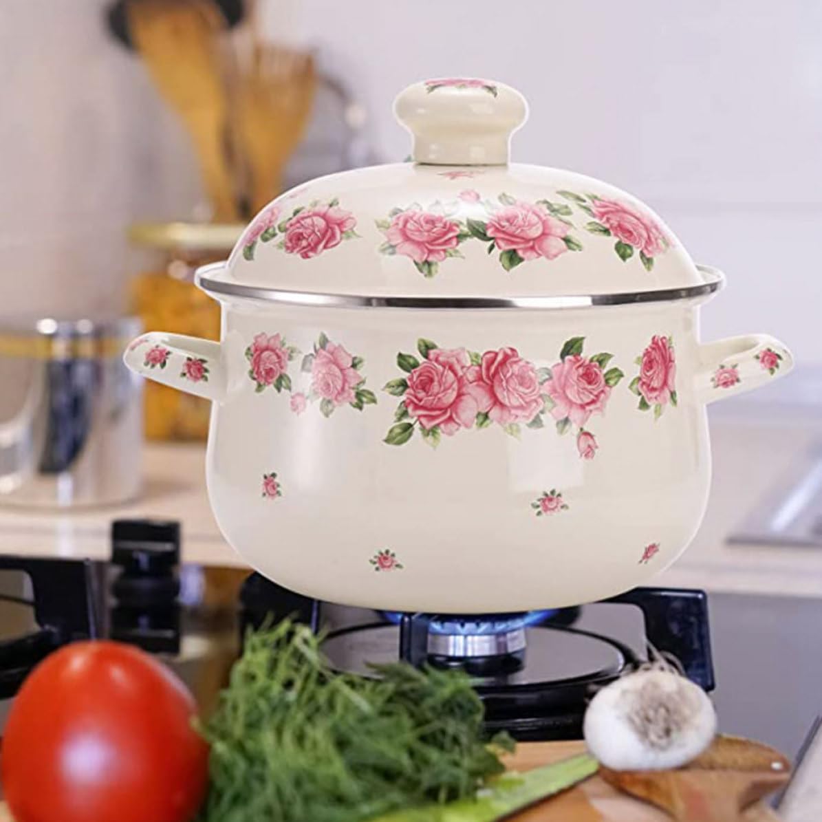 Holibanna Emaillierter Küchenkochtopf 2,8 Quart mit Griff und Deckel Ergonomisches Design Komfortabel zu Halten für Zuhause und Restaurant zum Kochen von Suppe und Nudeln