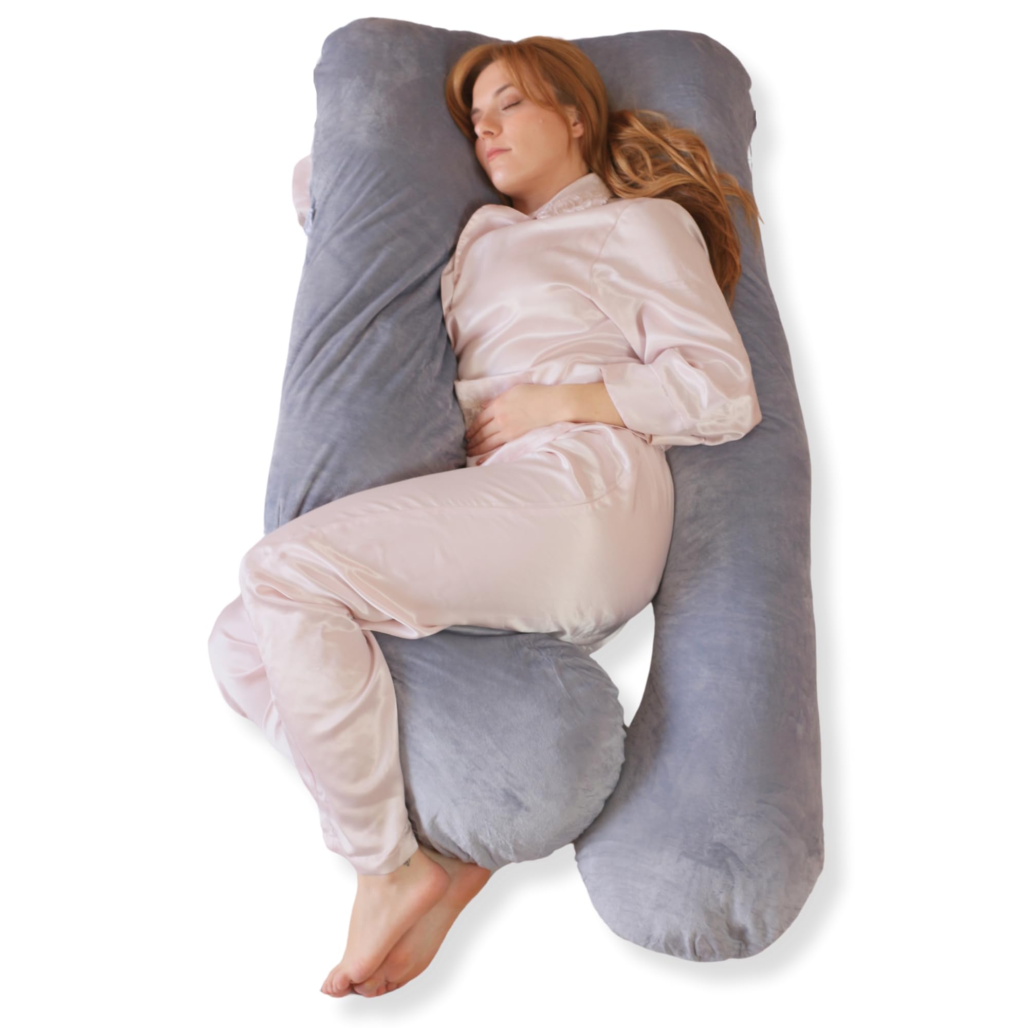 HOME DESIGN & CONFORT® Almohada XXL para Embarazada de Cuerpo Completo 100% Algodón | Cojín de Lactancia con Funda de Terciopelo (Gris Claro)