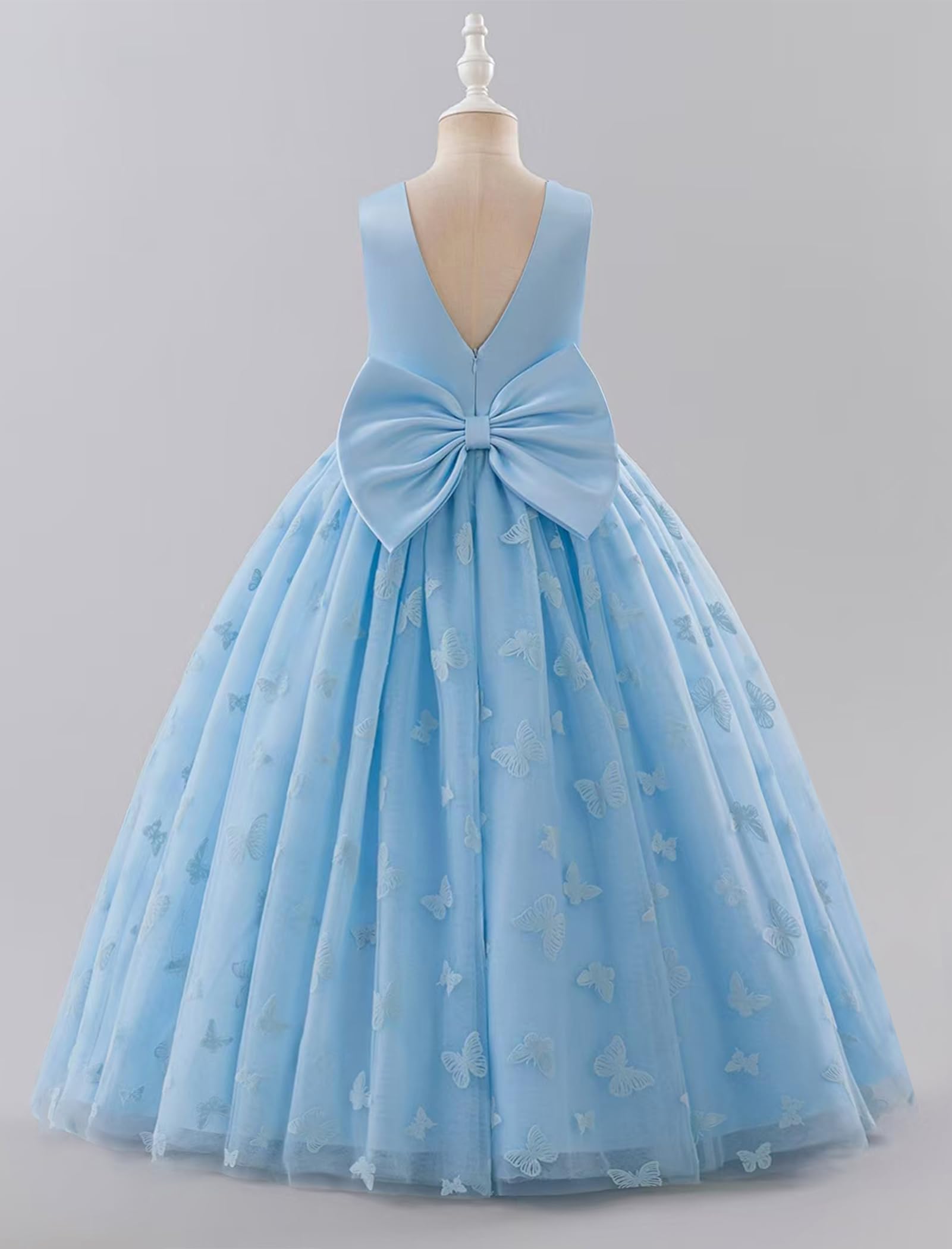 IWEMEK Abito da sposa per bambini senza maniche abito in tulle ragazza battesimo comunione compleanno sera compleanno festa di sposa con ricamo farfalla