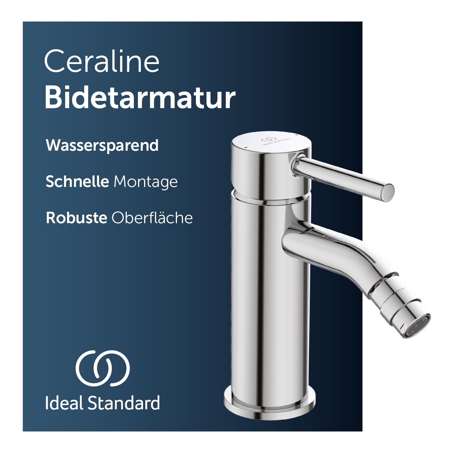 Ideal Standard Ceraline Bidetarmatur, Auslaufhöhe 74 mm, wassersparende Bidet-Handbrause mit Ablaufgarnitur, leicht zu reinigen – Chrom (50 x 149 x 147 mm)