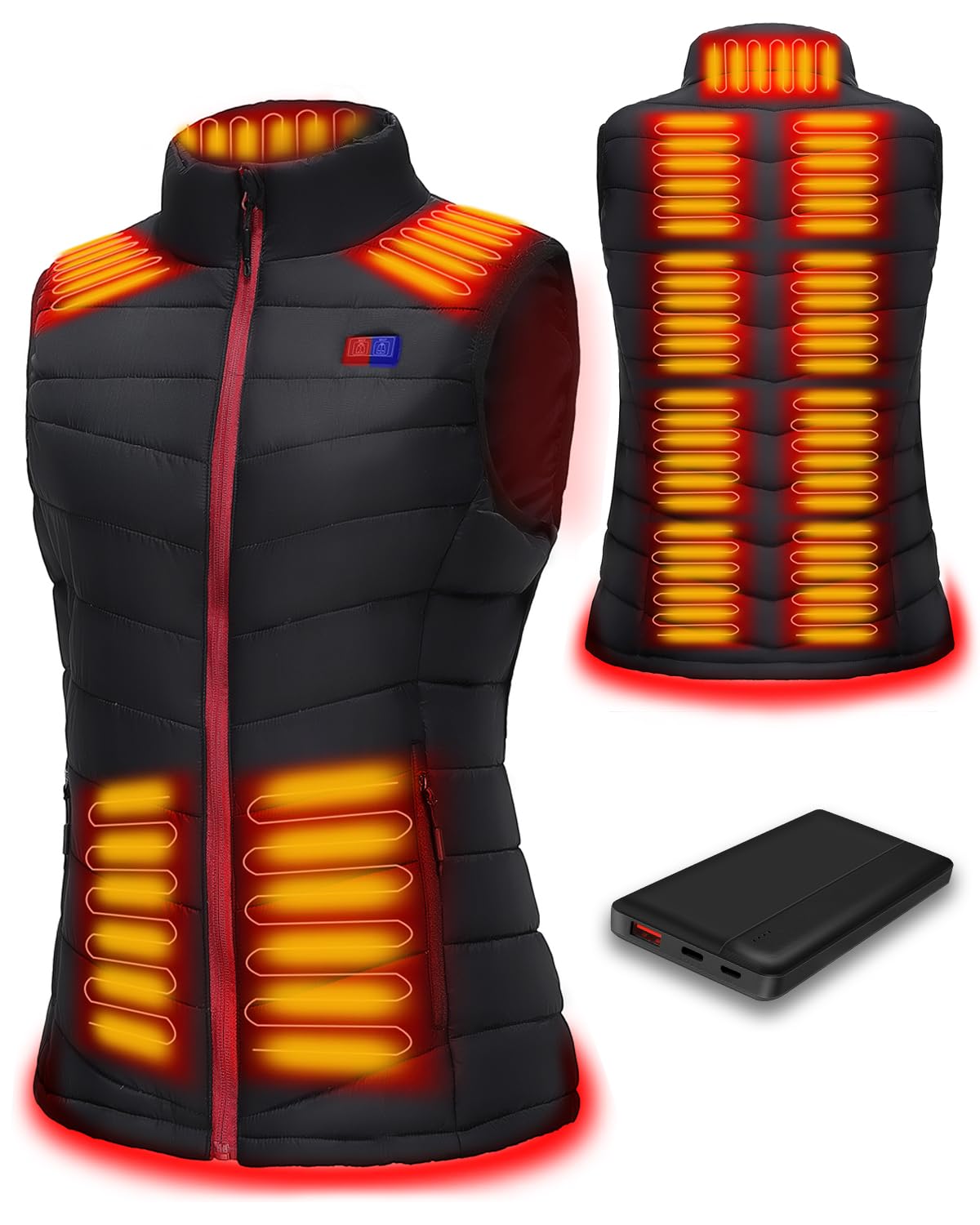 Sannka Women's Black Heated Gilet With Power Bank 10000Mah,Electric Jacket Lightweight Heated Vest 13 Heating Zones,3 Temperature Control,Heated Body Warmer For Working Outside(L)