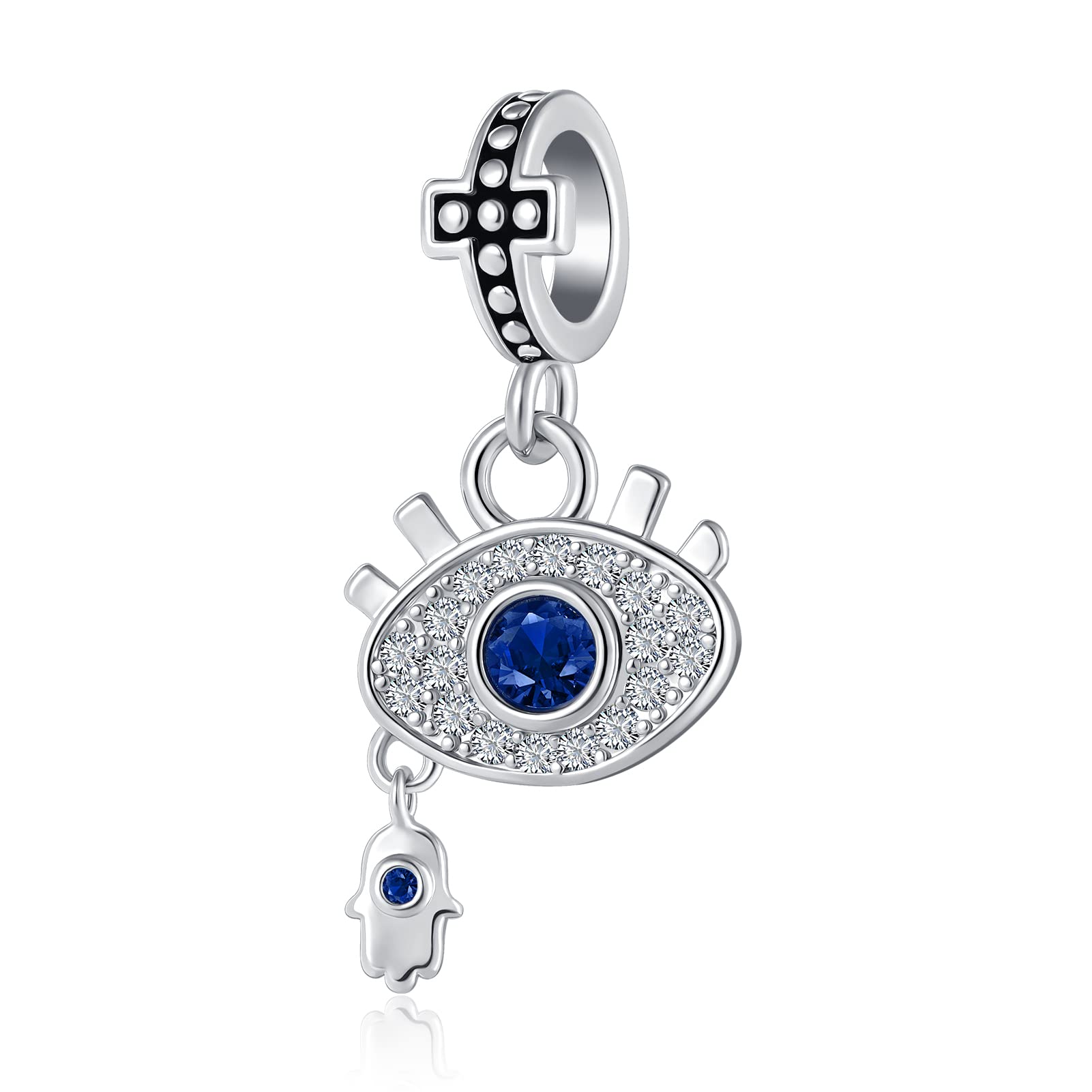 MiWangLingCrystal Blue Evil Eye Charm Hamsa Palm Bead for Pandora Bracelet Mothers Day Gift