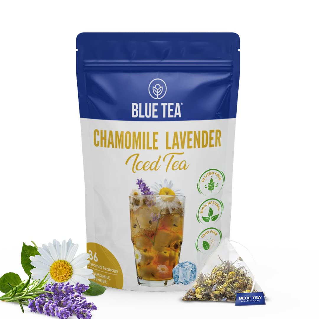 BLUE TEA - Chamomile Lavender Iced Tea (36 Tea Bags) | CALMING REFRESHMENT|| Herbal Tea - Caffeine Free - Flower Based - Vegan - Non-Bitter- Non-GMO- Natural Ingredients | Eco-Conscious Zipper Pack
