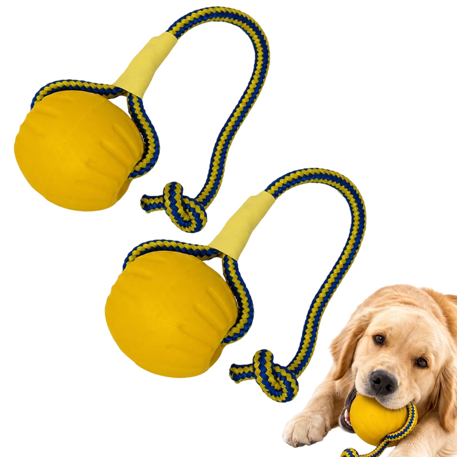 WsiQxuc 2 Pcs Dog Ball on Rope, Strong Ball on a String for Large Dogs, Interactive Water Retrieval and Tug-of-War Play, Durable 7 cm Diameter Dog Ball on Rope Toy