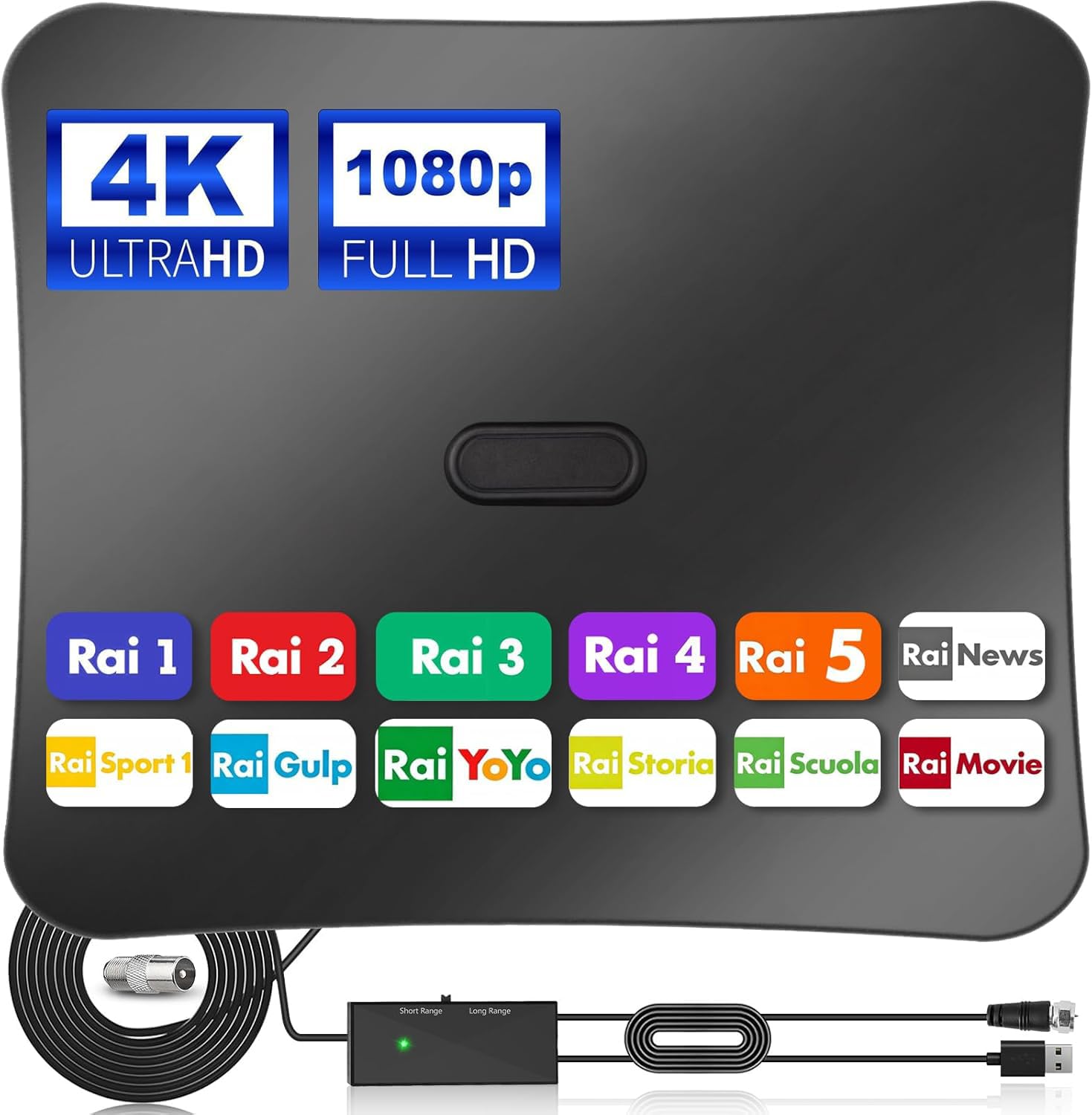2026 Antenna TV Interna, Digitale Antenna per Smart TVs(DVB-T2), Supporta Ricezione Canali Gratuiti in 4K/1080P, con Amplificatore potente, Cavo Coassiale 5 m e Connettore Maschio Tipo F