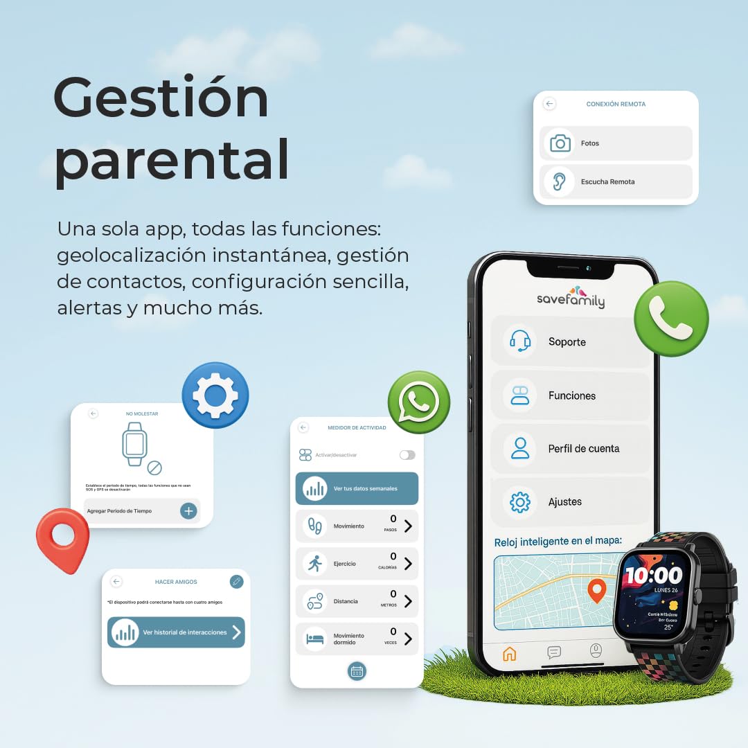 SaveFamily Enjoy | Reloj Inteligente Niño con Localizador GPS, Juegos Divertidos, Cámara, Vídeo, Llamadas, Música, Podómetro, SOS | SIM Incluida - Color Azul