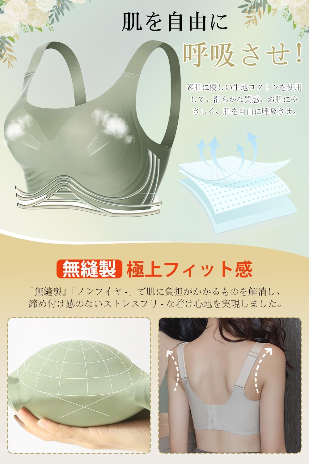 [veimia] ナイトブラ ワイヤレスブラ 胸を小さく見せるブラ スポーツブラ ノンワイヤーブラ 大きいサイズ 垂れた胸補正ブラ ブラジャー 脇高 通気性 揺れ軽減･見痩せ･ホールド力 シームレスブラ