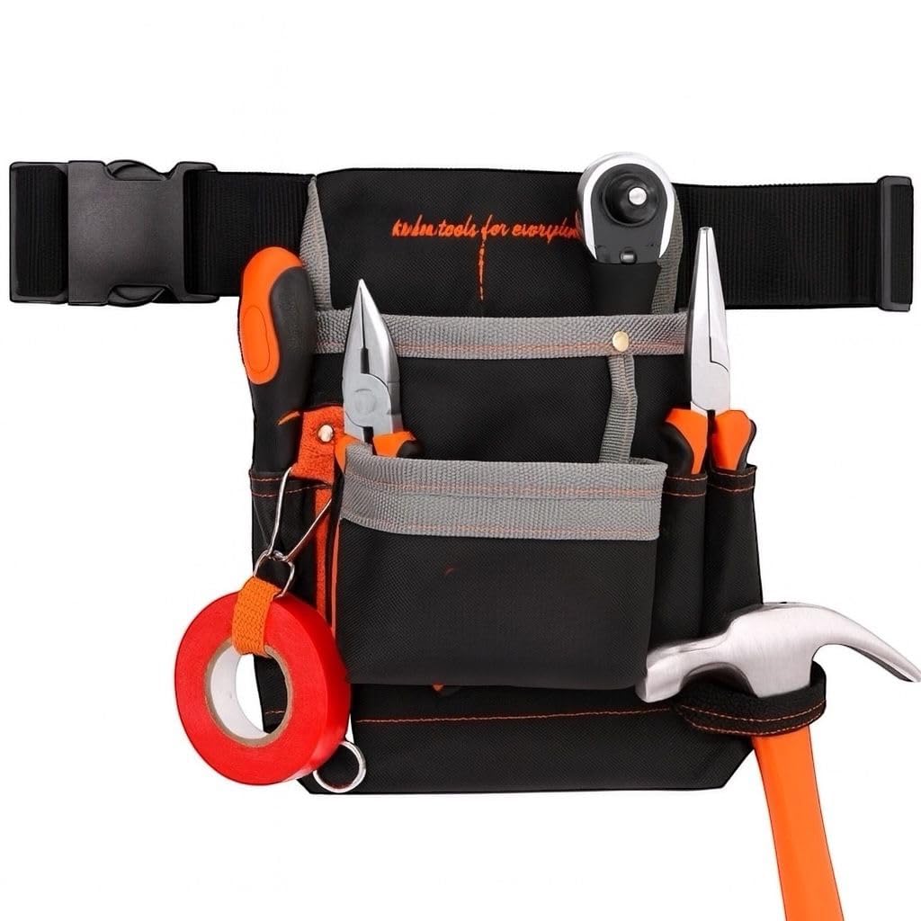 Topolenashop Marsupio Porta Attrezzi da Lavoro con 8 Tasche | Cintura Regolabile per Elettricisti, Muratori, Falegnami | Borsa Attrezzi Impermeabile 25x24 cm | Tessuto Rinforzato e Riflettente 90514