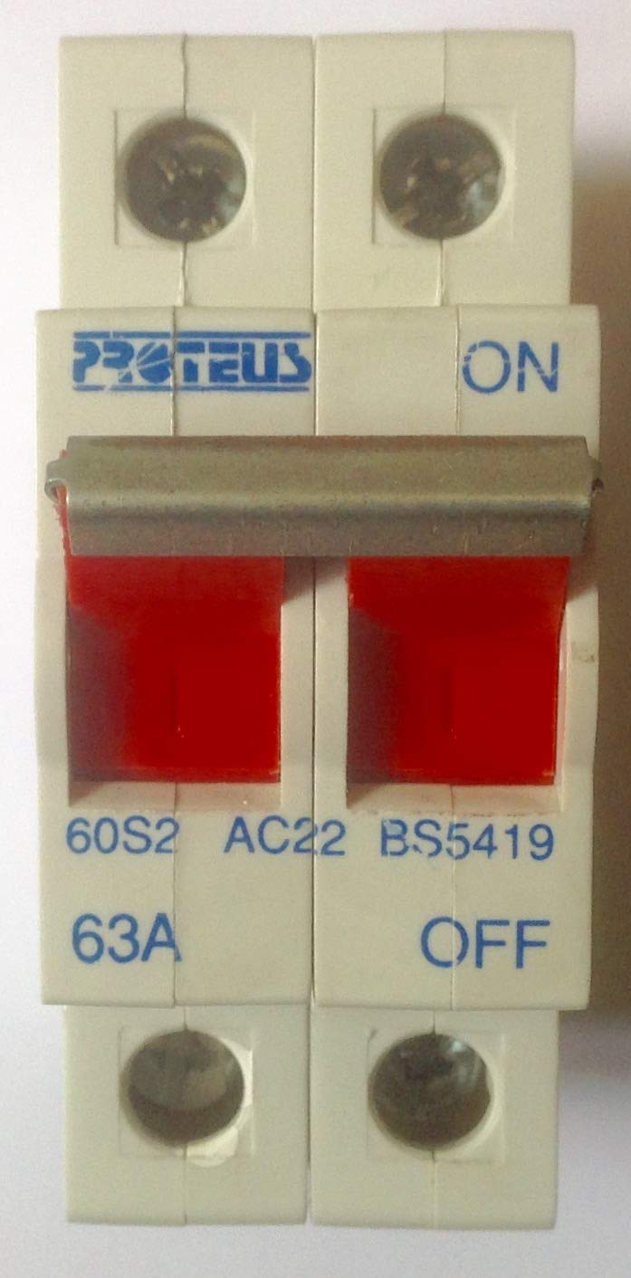 Proteus AC22 63A Double Pole isolation Switch 60S2 Amazon.co.uk DIY & Tools