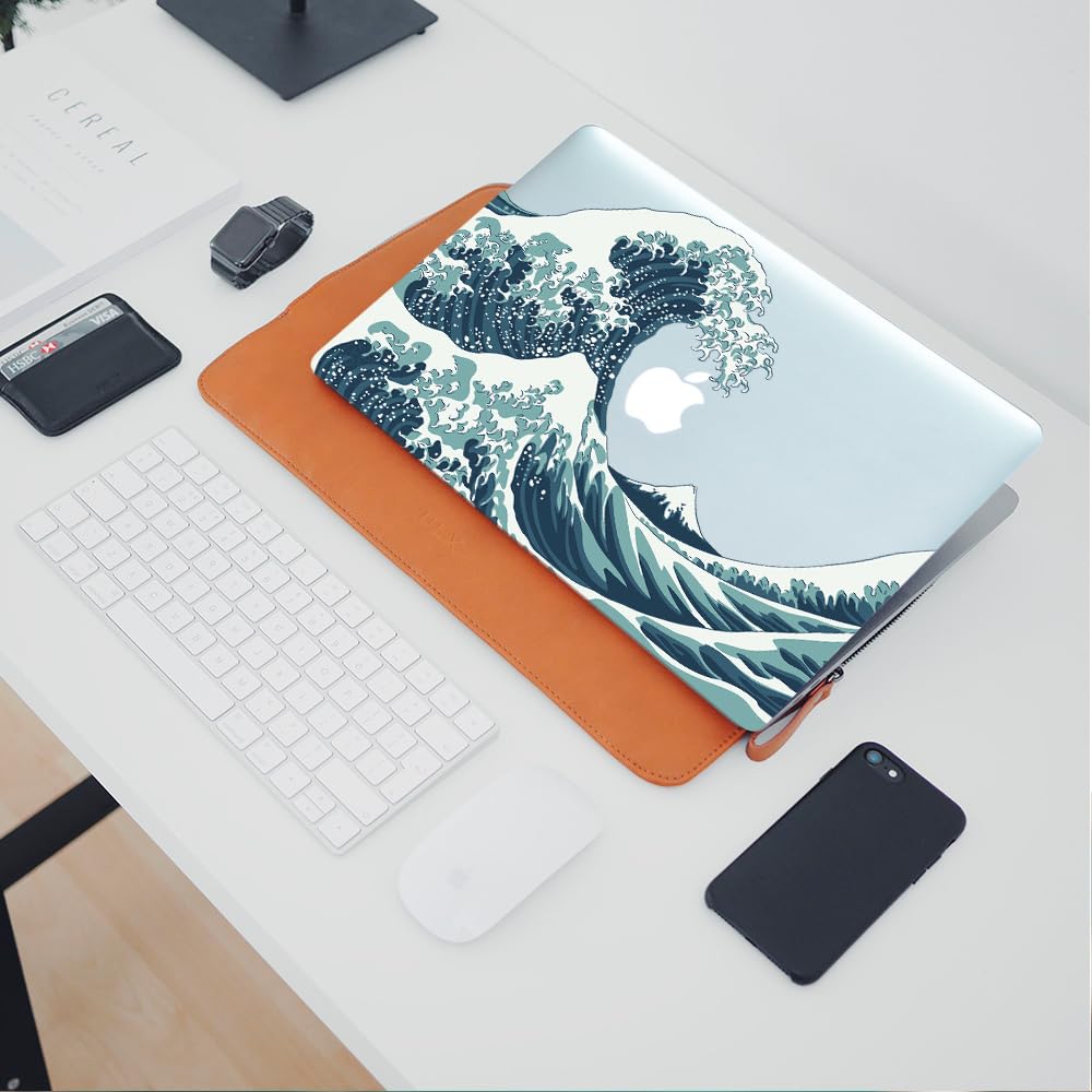 4 en 1 Coque pour MacBook Air 13 Pouces 2020 2019 2018 Version M1 A2337 A2179 A1932, [UV Printing] Étui Rigide de Protection Housse Case Plastique pour Mac Air 13,3 Retina avec Touch ID, Vagues