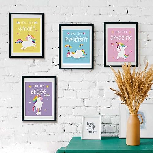 Miniatura 4 de IIILUYOT Juego de póster inspirador de unicornio, paquete de 4 (8 x 10 pulgadas), decoración de habitación de niñas, arte de pared para dormitorio