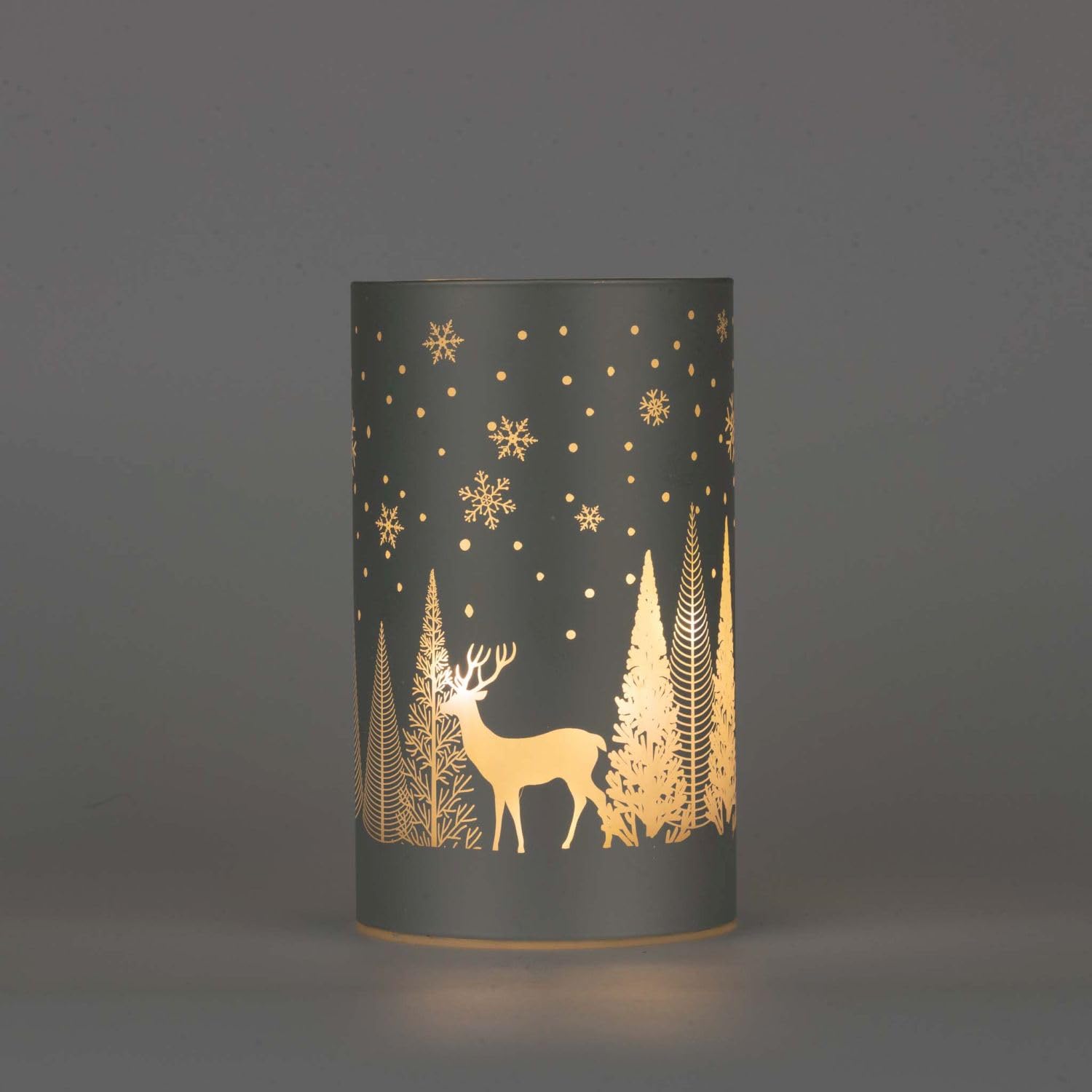 SHATCHI 17cm Christmas Decorated Vase Table Lamp Etched Glass Tube Xmas Silver Cylinder LED Fairy Lights Battery Operated Table Decoration