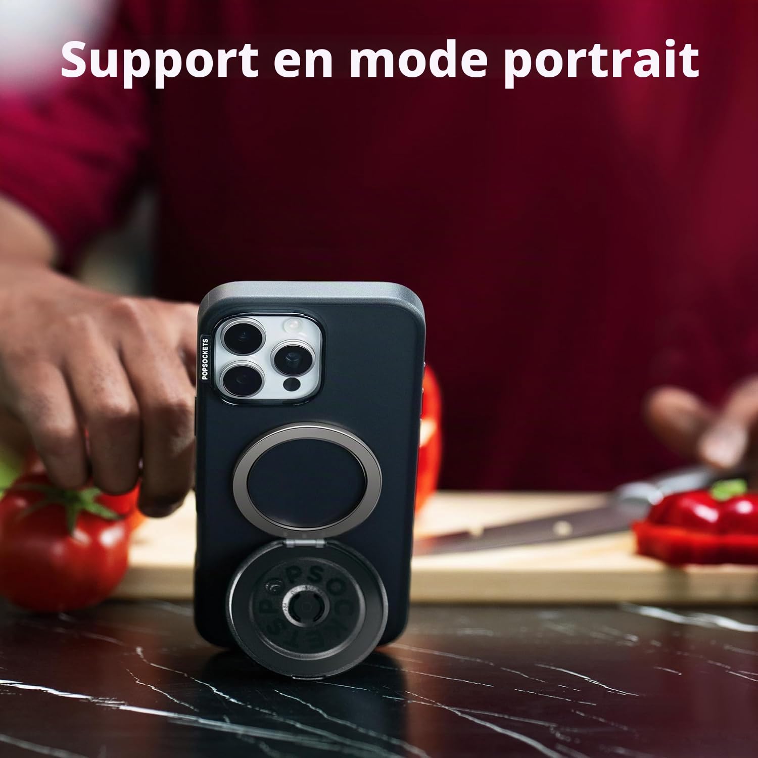 PopSockets Kick-Out Grip pour MagSafe, Support Réglable Portrait ou Paysage, Support Magnétique, Black - Black