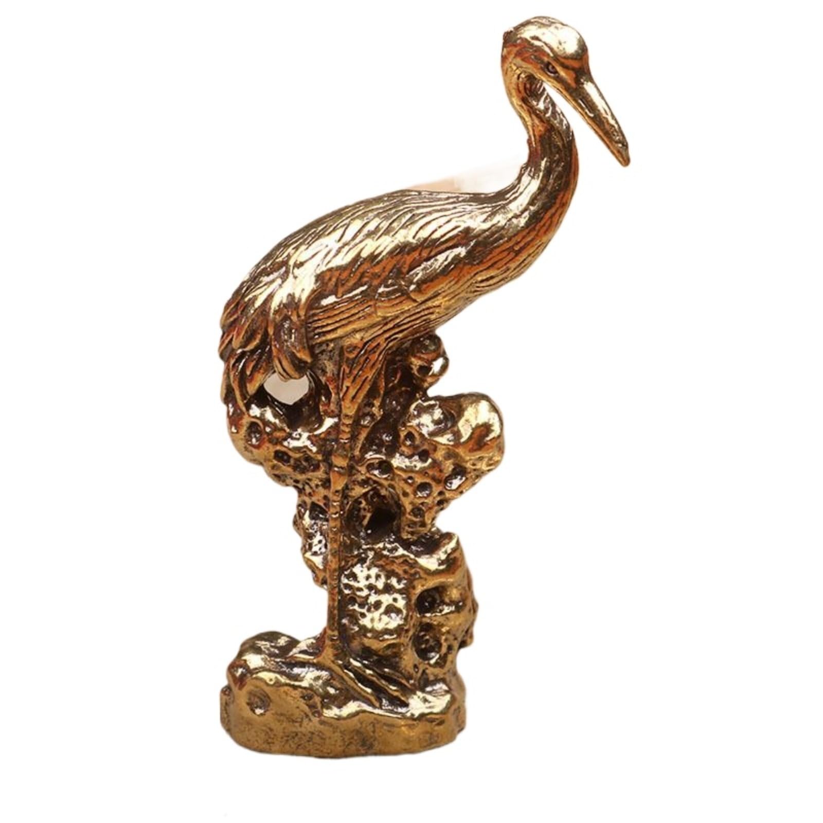NGDFGR Brass Simulation Crane Figurines,Interesting Animal Bird Crane Miniature Statue Sculpture Desktop Ornament Home Bonsai Micro Landscape Decor Accessories