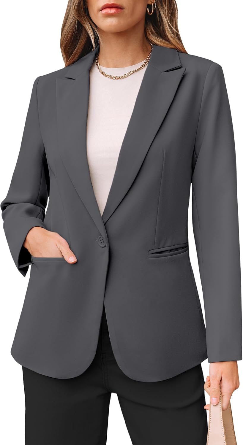 luvamia Dressy Blazers for Women Button Long Sleeve Lapel Business Casual Outfits Office Work Suit Blazer with Pockets