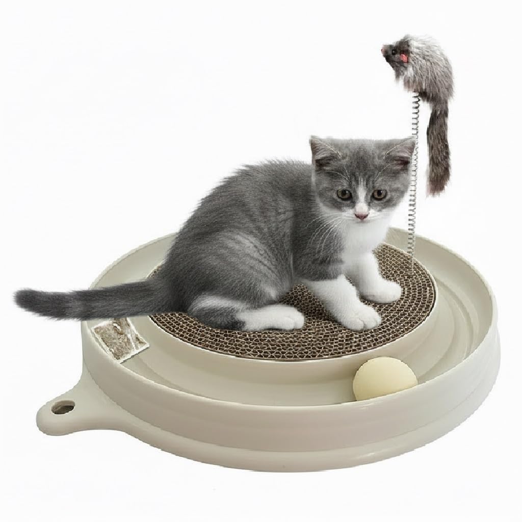 AUOON Juguete rascador para gatos, juguete para gatos, almohadilla para rascar, juguete para rascar, almohadilla de poste de entrenamiento interactivo, juguete de ratón con pelota (batido de leche)