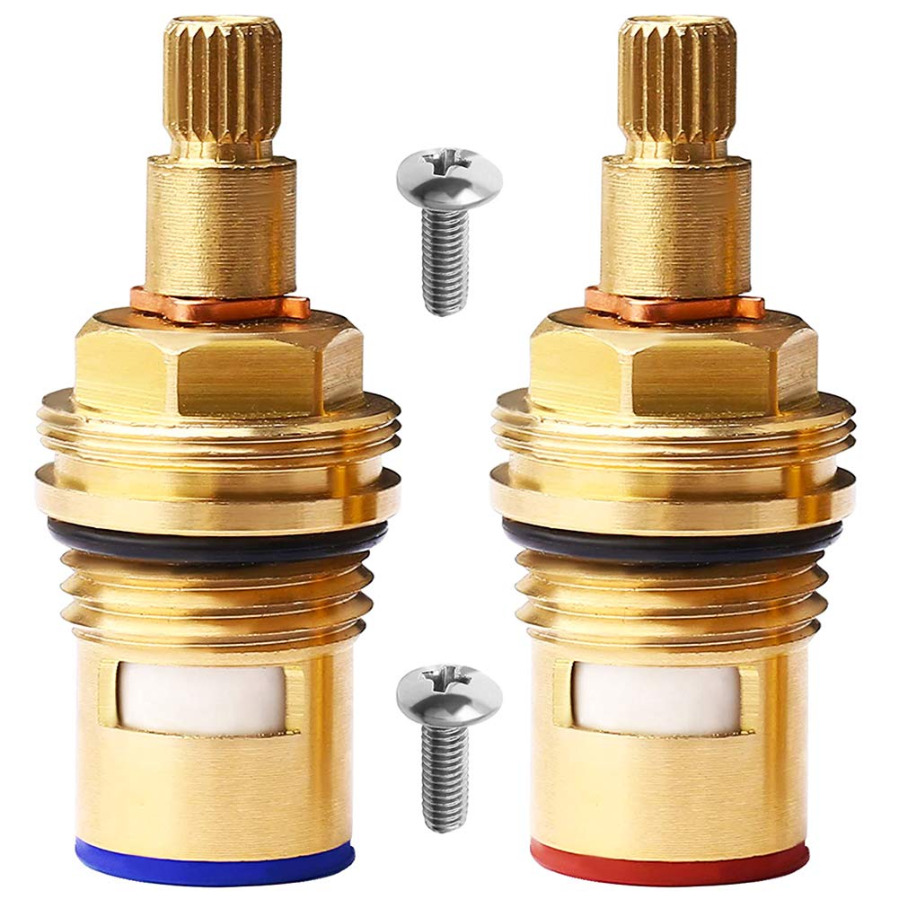 Betoy Blue/Red 2 Pcs Tap Cartridges, Universal Replacement Brass Ceramic Disc Tap Valve Insert Gland Cartridge Quarter Turn Bsp 1/2" X 20 Teeth X 53Mm