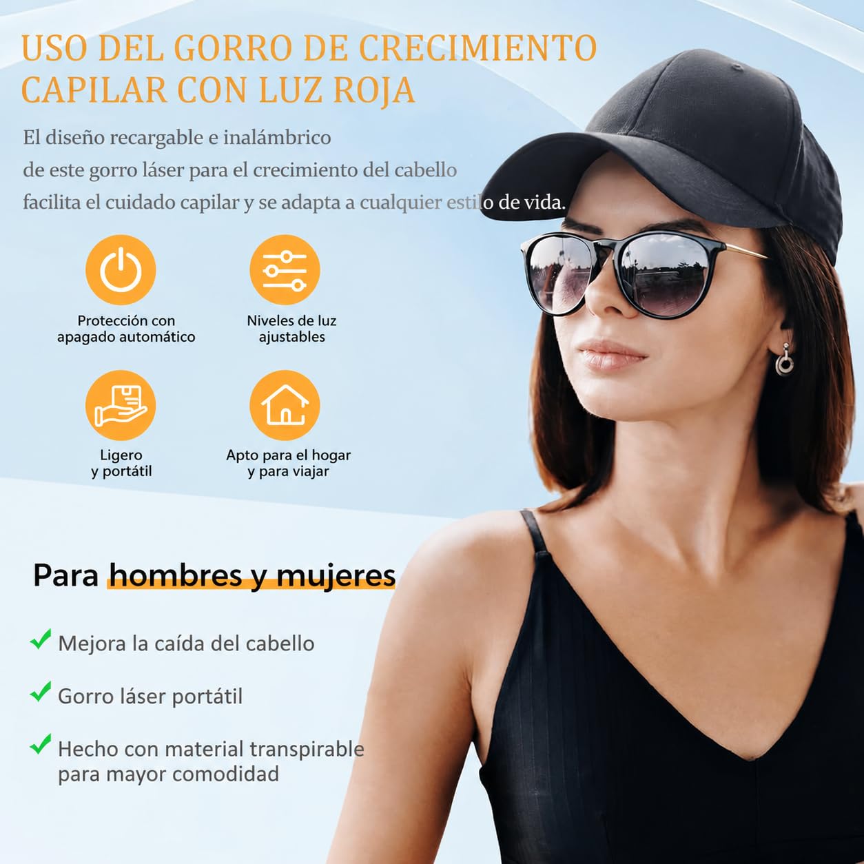 Gorra Inalámbrica Crecimiento Cabello Láser, Inalámbrico 660nm & 850nm Gorra Laser Capilar para Crecimiento Cabello, Tratamiento Anticaida Cabello Mujer y Hombre
